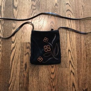 Cross body black suede pocketbook